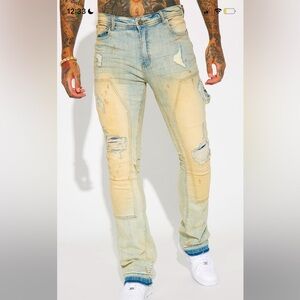 Blue W Cream-Washed Jeans
